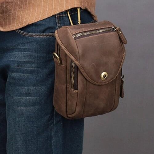 BOLEKE Men Vintage Genuine Leather Crazy Horse Cowhide Cell Mobile/Phone Case Cover Skin Belt Pouch Purse Fanny Waist Pack