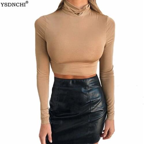 YSDNCHI Hot Sale Sexy Tops Long Sleeve Short Tees Skinny Tshirt