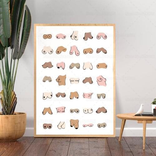 Funny Boobs Print Poster Feminist Single Line Different Boobies Canvas Painting Wall Art Decor for Living Room