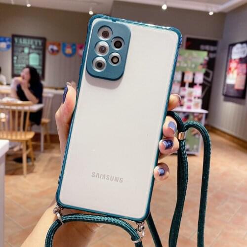 Candy Color Camera Protection Phone Case for Samsung S20 S30 Note 20 Plus S30 Ultra Necklace Cord Chain Hanging Rope Clear Cover