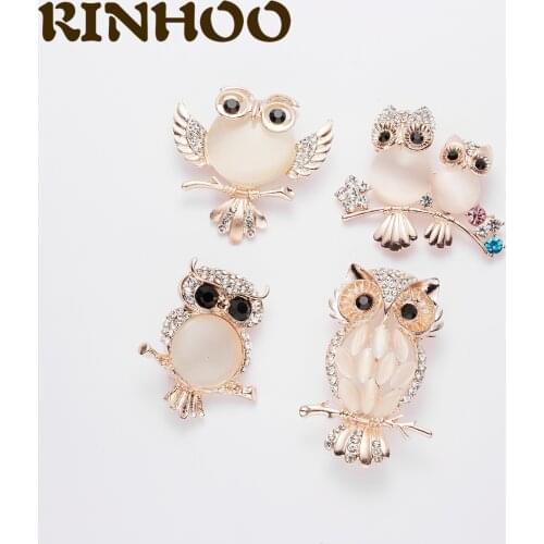 Rinhoo Elegant CZ Rhinestone Opal Owl Brooches for Women Gold Color Bird Animal Pins and Brooches Fashion Wedding Jewelry Gift