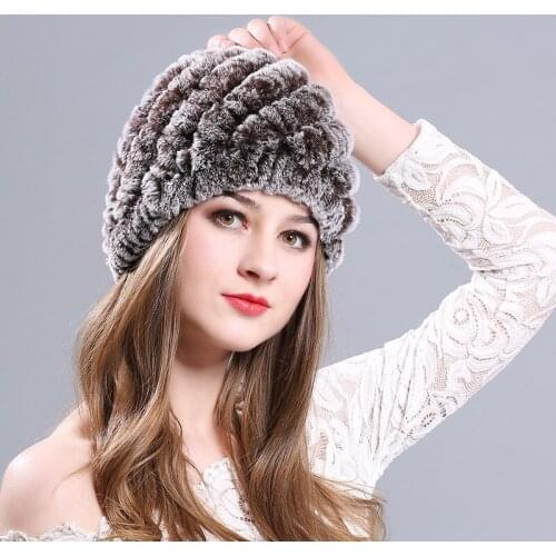 Women fur hat for winter natural rex rabbit fox fur cap russian female fur headgear 2022 brand new fashion warm beanies cap