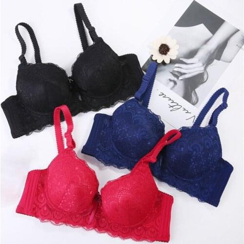 Women Lace Embroidered Bow Bras Sexy Padded Up Underwire Push Up 3/4 Cup Bras Lingeries