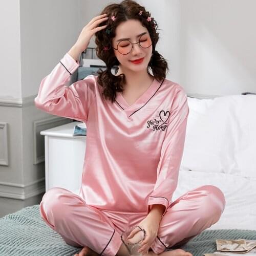 Ladies pajamas for womens silk pijamas satin sleepwear for girls kids female suit home clothing summer pyjamas set plus size