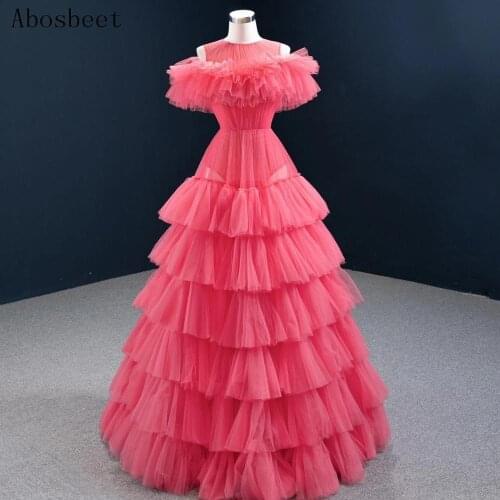 Pink Black Tiered Evening Gown Long 2021 New Fashion Tull A Line Elegant Evening Gown Sleeveless Prom Party Women Wear