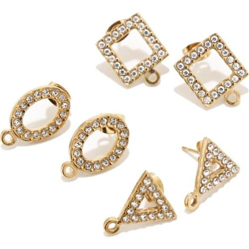 10pcs Stainless Steel Gold Teardrop Earrings Hollow Crystal Square Oval Triangle Charms Craft Findings for DIY Earring Making