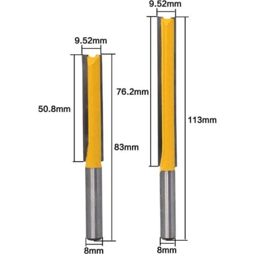 2Pcs 8mm Shank Straight Router Bit 2 Flutes Woodworking Milling Cutter for Wood Milling Machine Tools