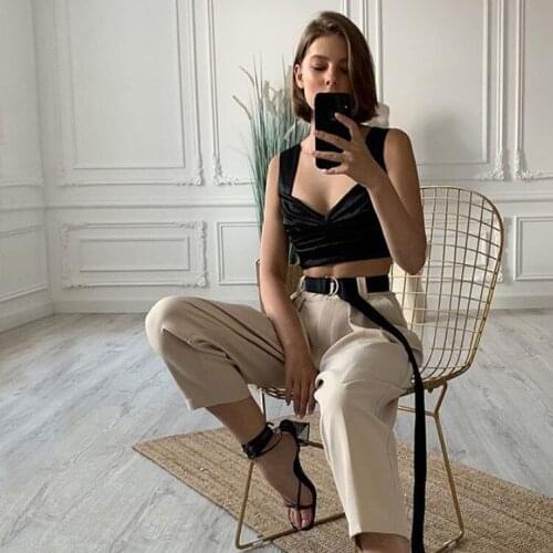 2020 Sexy women summer camis tops streetwear vintage tank tops Elegant silk crop solid elegant camisole slim satin tops Female