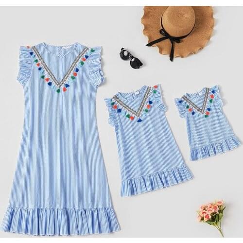 2021 New Summer Sleeveless Stripe Dress Family Matching Dress For Mother And Girl Baby Girl Family Dress