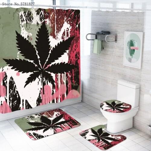 3/4 Pieces Maple Leaf Shower Curtains Sets Colorful Leaves Carpet Pedestal Rug Lid Toilet Cover Bath Mat Home Bathroom Sets