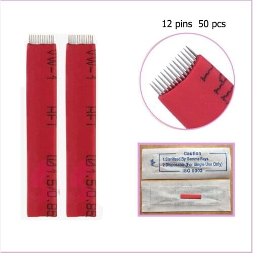 50Pcs/lot 0.1cm Length 12Pins Eyebrow Embroidery Flat Needles Eyebrow Permanent Makeup Manual Pen Blades
