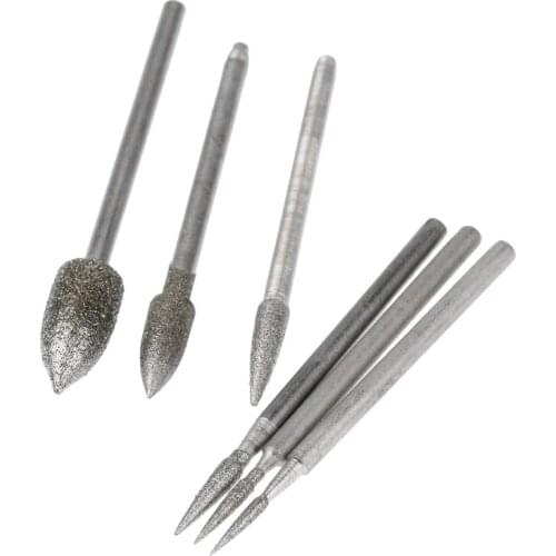 6x Conical Grinding Head 1.65-1.96'' Diamond Grinding Needle Bits Shank Needle Metal Stone Jade Engraving Points Tool N1HF