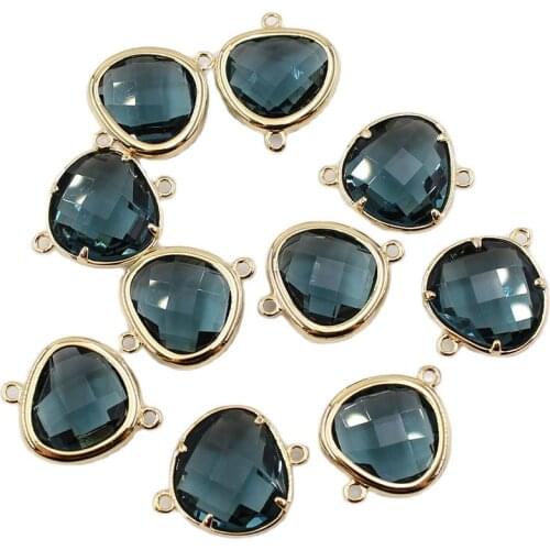 APDGG 10Pcs 15MM Natural Blue Glass Crystal Triangle Gold Plated Connector For Necklace Pendant Jewelry DIY