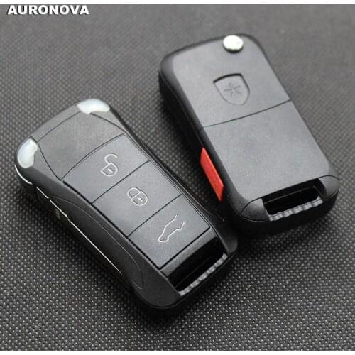 AURONOVA for Porsche Caynne 911 Boxster Cayman Panamera Flip Folding Key Replacement 3+1 Buttons Car Key Shell Case
