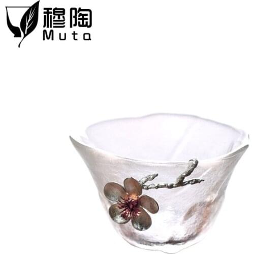 Japanese style tin-inlaid flower tea cup thickened anti-scalding heat-resistant transparent glass small tea cup master cup