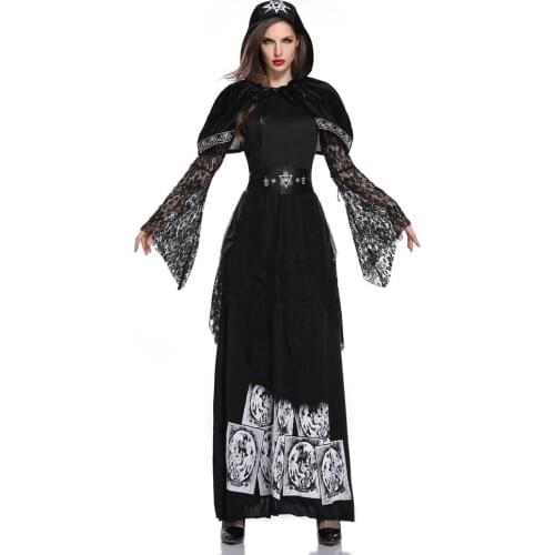 Adult Black Sexy Dress Witch Cosplay Costume Vampire Queen Masquerade Carnival Party Uniform