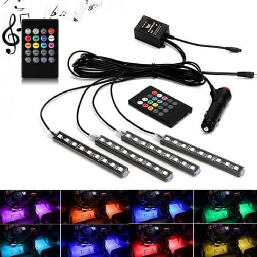 Car Interior RGB LED Strip Atmosphere Decorative Ambient Light Flexible Colored LED With Music Remote Controlled Rhythm Lamp