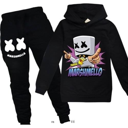DJ Marshmello Print Kids Hoodies + Pants Suit Boys Girls Sweatshirts 2pcs/sets Jogging Pant Childrens Set Birthday Clothing