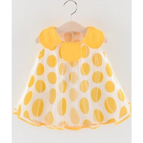 Lovely Infant Kid Baby Girls Dress summer Petal collar sleeveless vest Clothes Children cute Princess lace dot mesh Dresses