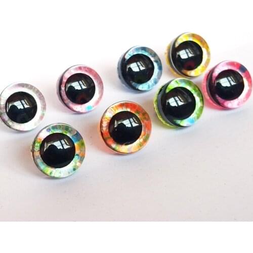 New 16pcs/lot 8 Mixed Color 3D Safety Eyes with gliltter Nonwovens Washer Clear Doll Eyes Dolls Accessories