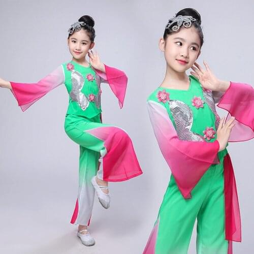 Chinese style Hanfu new style childrens Yangko clothing national dance costumes fan dance classical dance performance clothing