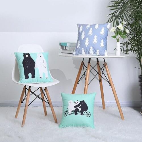 Polar Bear Cotton Sofa Cushion Cover Panda Geometry Cedar Home Decoration Nordic Cotton Pillow Case Chair Pillow Cover