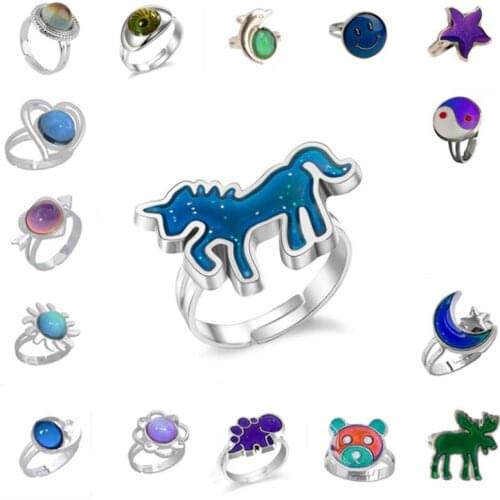 Lovely Animal Temperature Color Change Unicorn Rings For Women Children Kids Trendy Jewelry Emotion Feeling Female Ring