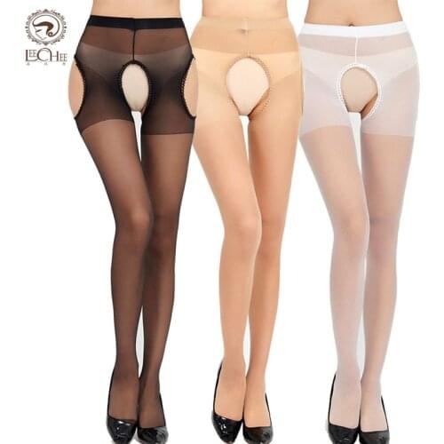 Leechee Stockings For Sex Four Sides Open Crotch Stockings Crotchless Erotic Lingerie Elastic Hosiery Sexy Women Tight Stockings