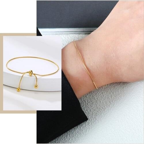 Minimalist Thin Snake Chain Bracelets for Women Length Adjustable Jewelry Gold Color Stainless Steel Christmas New Year Gifts