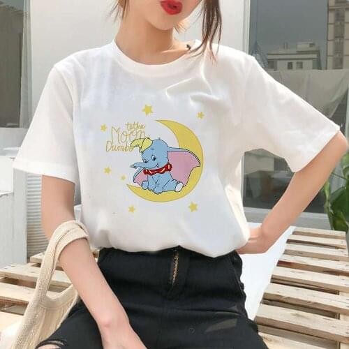 Moon Dumbo Girls T shirt Disney Aesthetic Streetwear Tops Ulzzang Sweet Style Womens Shirt Soft Fabric Casual Clothes Dropship