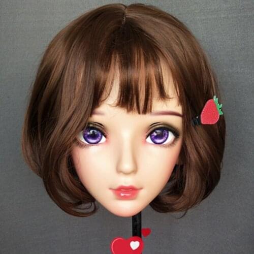 Nan)Female Sweet Girl Resin Half Head Kigurumi BJD Mask Cosplay Japanese Anime Role Lolita Mask Crossdress Doll Mask