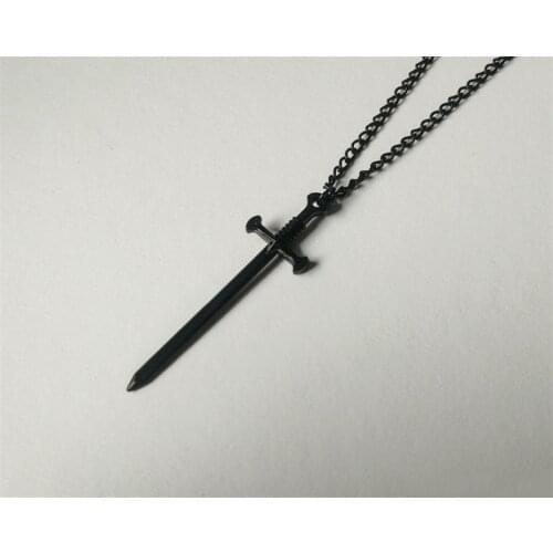 New Fashion Black Sword Necklace, Gothic Sword Pendant, Cross Chain Dark Jewelry Womens Gift