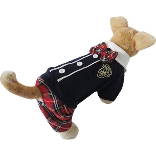 Blue coat red Bow on back Boy Style Pet dogs Coat Free Shiping By CPAM Dogs Clothing