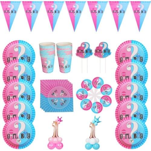 Gender Reveal Theme Disposable Tableware Birthday Party Decorations Napkins Plates Straws Baby Shower Kids Favor Gifts Supplies