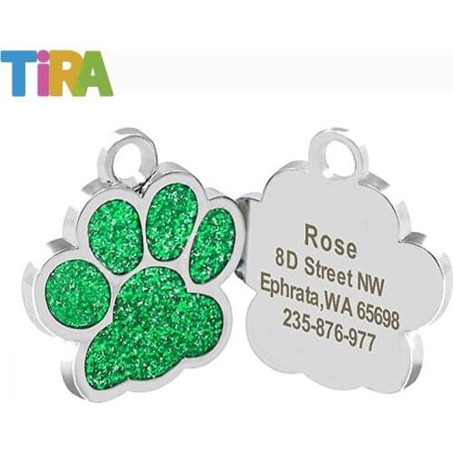 Personalized Dog Cat Tags Engraved Cat Dog Puppy Pet ID Name Collar Tag Pendant Pet Accessories Paw Glitter Pendant