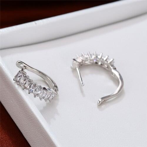 Simple Female White Crystal Stone Earrings Rose Gold Silver Color Hoop Earrings Dainty Round Small Wedding Earrings For Women