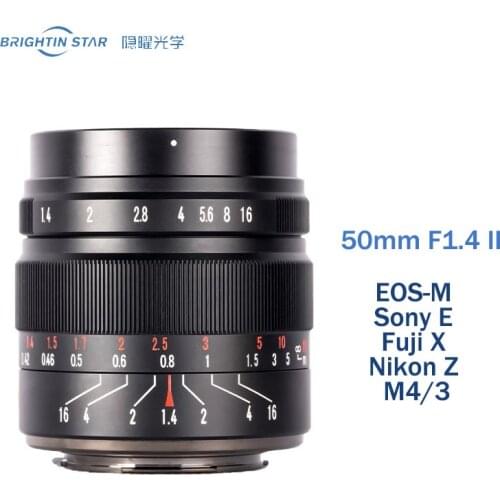 Brightin Star 50mm f/1.4 II MF Lens For Canon EF-M Sony E Fuji X M4/3 Nikon Z Mount Camera APS-C Fixed Lens Large Aperture