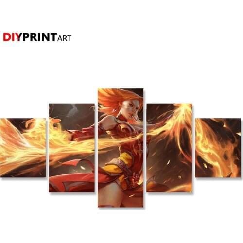 DOTA2 Fire Lina 5 Panels Wall Painting Wall Decorations for Living Room A2187