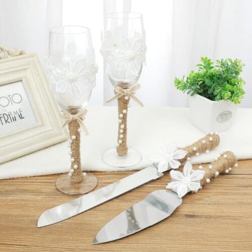 Wedding Toasting Glasses Cake Knife Shovel Sets Wine Champagne Glass Drinking Cup Goblet For Engagement Anniversary Gift Box