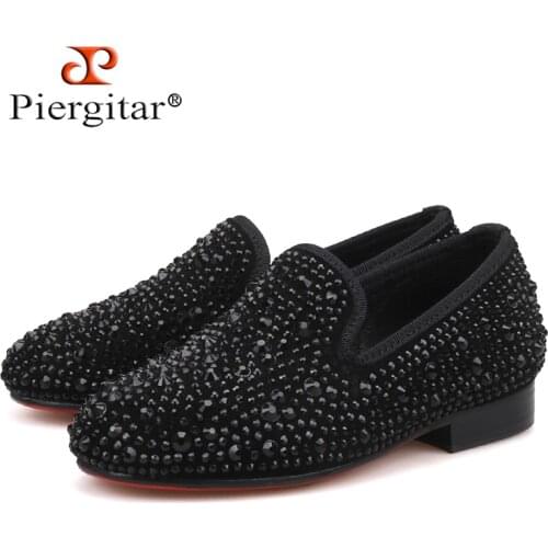Piergitar 2021 new rhinestone children loafers handmade party and wedding kid casual shoes parental shoe same men loafers design