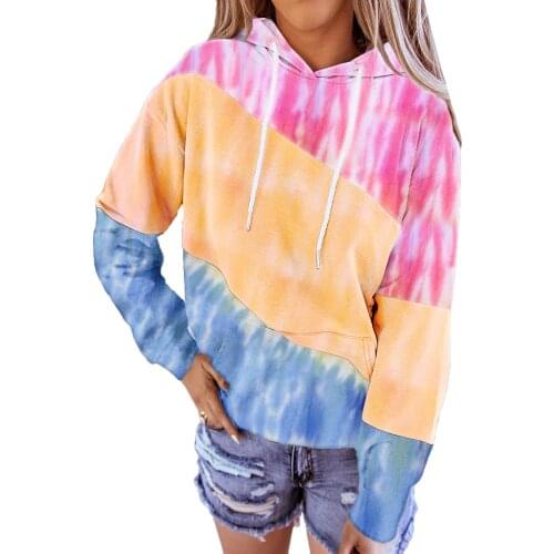 Pink Colorblock Drawstring Hoodie Sweatshirts Women Autumn Spring Pullover Long Sleeve Plus Size S-2XL Outerwear