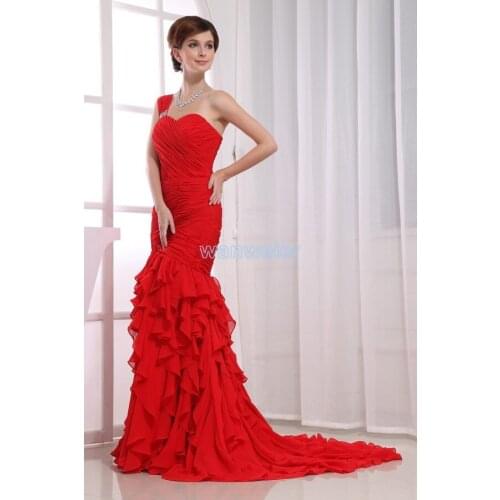 Free shipping formal gown 2016 crystal formal dress brides maid dress sexy maxi dresses long chiffon red Mermaid prom Dresses