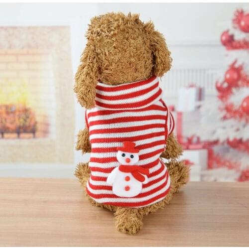 Winter High Collar Striped Dog Coat Jacket Snowman Print Dog Sweater Warm Soft Pet Clothing Chihuahua Pomeranian Pug Dog Clothes