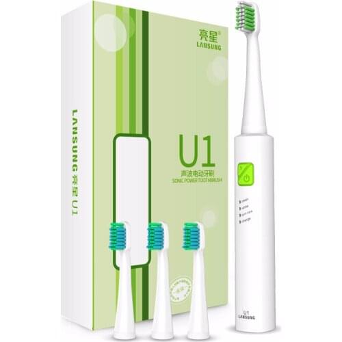 Lansung U1 Sonic Toothbrush 4 Replaceable Toothbrush Attachments Dental Brush Teeth Rechargeable Adult Childrens Electric Brush