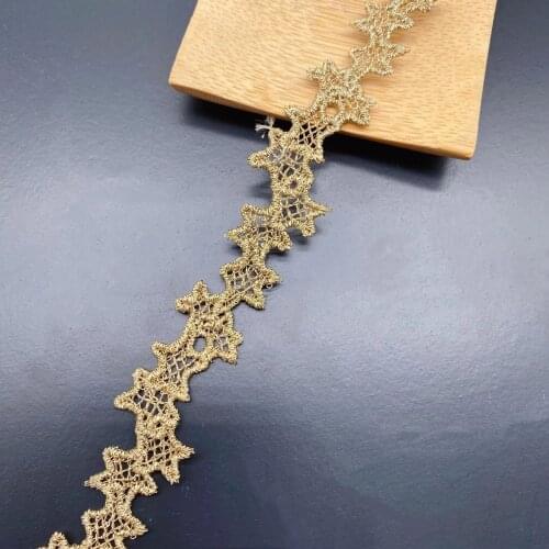 1Yards Latest Cotton Lace Embroidery Star Guipure 1.5cm Ribbon Gold Lace Fabric Sewing Wedding Laces For Clothes encajes LA42