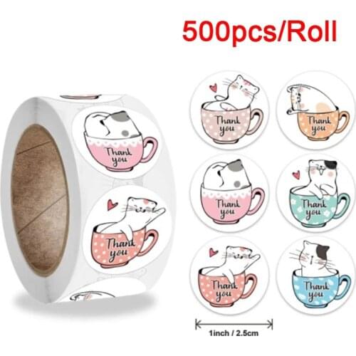 100-500 Pcs Kawaii Cat Thank You Stickers 1 Inch Cartoon Animal Envelope Sealing Label For Handmade Gift Decor Sticker Supplies