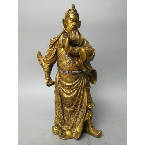 17'' Brass carved dragon figure chinese folk war god Guan Gong statue
