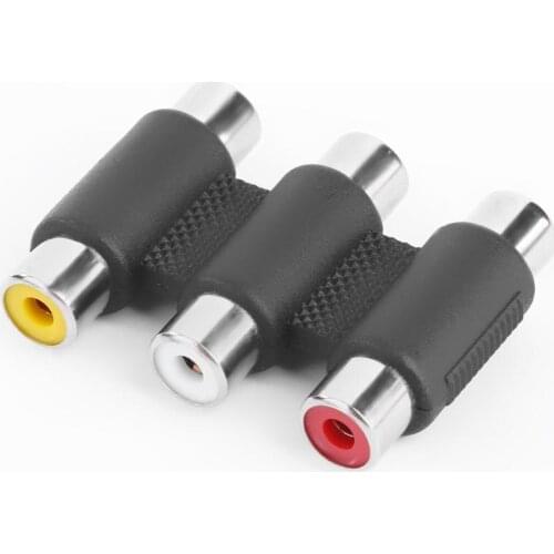 2pcs 3RCA Rca Plug Female To Female Coupler AV Video Audio Adapter Cable Nickel Plated Connector RCA Audio Plug