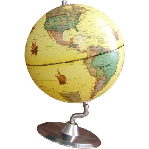 23cm Metal Base ABS Geographical World Map Globe Desktop Ornament Yellow