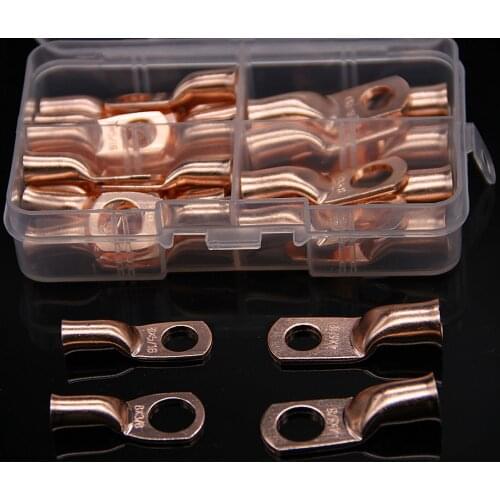 30 Pcs 8AWG+4AWG Bare Copper Lug Ring Wire Connectors Closed Ends Bare Cable Splice Crimp Terminals